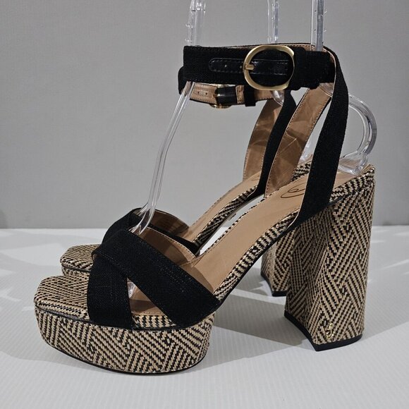 Sam Edelman Shoes - NEW Sam Edelman Nolita Platform Sandal Block Heel Black Linen Womens Size 10.5